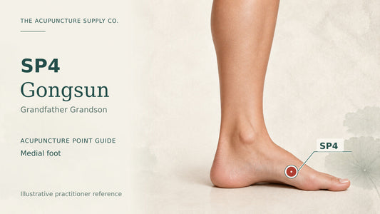 SP4 Gongsun practitioner guide showing the medial foot with a labelled location marker.